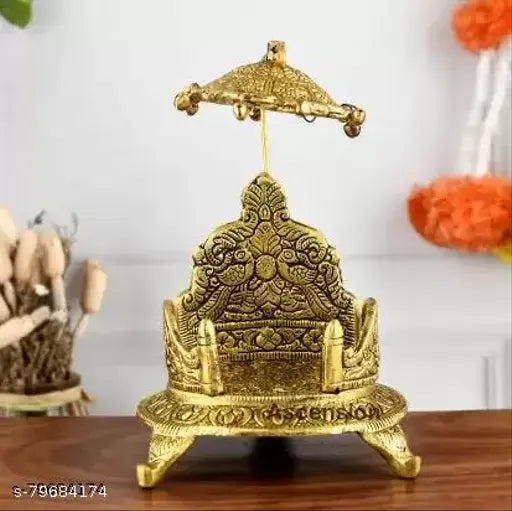 Metal oval Singhasan for Ganesha & Krishna god idols, 13cm x 20cm x 14cm, perfect decorative showpiece or gift