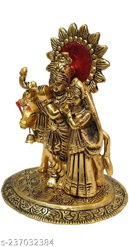 Metal Radha Krishna cow idol set for home decoration, office or temple gift, 5.5"L x 6.5"H x 4"B