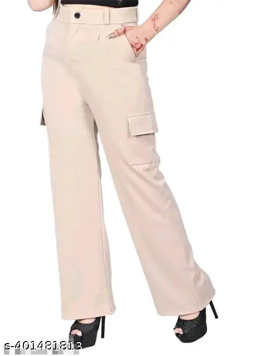 Brown cotton blend solid pant by MJ Fashion for women's fashionable wear, size 26/28/30/32/34/38/40 (waist 26-34in, length 36-37in)