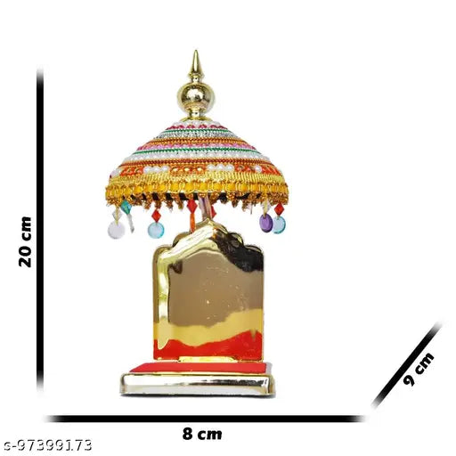 Metal diamond-studded decorative umbrella for idols, Indian handicraft showpiece on car dashboard