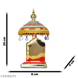 Metal diamond-studded decorative umbrella for idols, Indian handicraft showpiece on car dashboard