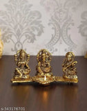 Golden Ganesha Lakshmi Saraswati Choki set with Diya, Vastu-friendly office or home temple decoration, size L18x10x10 cm