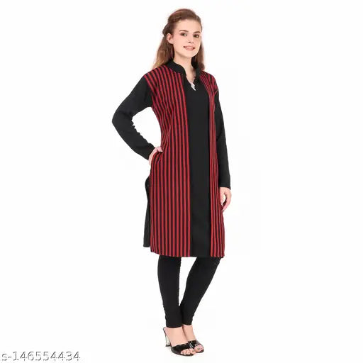 Black and red kameez, long sleeves, round neck, cotton fabric