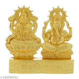 Gold-plated Laxmi Ganesh Idol (2.75x2.75in), traditional Indian decor for home/office, Diwali gift or spiritual lucky memento