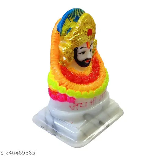 Multicolor marble Lord Khatu Shyam Ji idol, Vastu-compatible god statue on display. Handcrafted polyresin, durable and easy to clean. Indian origin