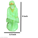 Light green poly resin Sai Baba statue decorative showpiece, 15 cm tall with night glow effect
