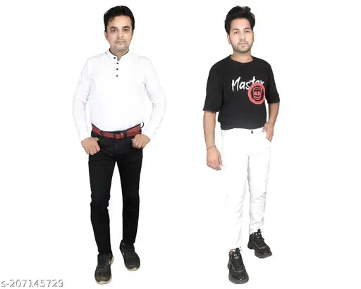 Stylish solid denim men's pants, 2 pack - Waist sizes 28, 30, 32, 34, 36 from India
