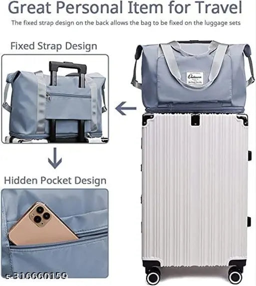 Blue Oxford fabric Viyaro folding duffle bag, large capacity travel waterproof sports gym vacation bag with fixed strap design, hidden pocket