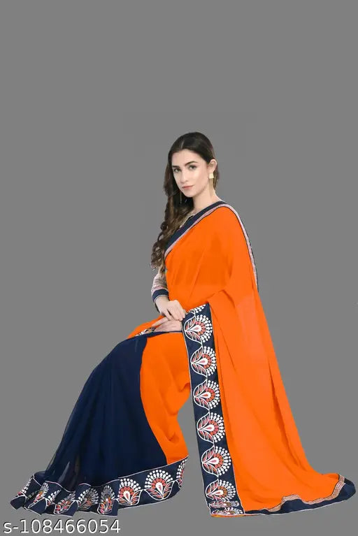 Orange and black paisley saree, lightweight cotton material
