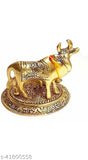 Bhagyashree art Gold-plated Kamdhenu Cow Idol for worship and home decoration, traditional style with antique finish, 12cmL x 9cmH x 10cmB
