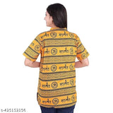 Yellow cotton striped men's and women's Mahakaal printed shirt, short sleeves, XL or XXL size, Indian origin