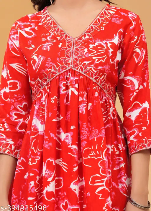 Rayon light daisy print Aliya cut kurti for women, three-quarter sleeves, India