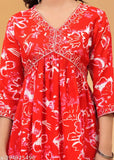Rayon light daisy print Aliya cut kurti for women, three-quarter sleeves, India