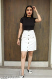 White denim skirt, black zipper front, pack of two