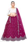 Embroidered semi-stitched dupion silk and net lehenga choli with cut work border, trendy embroidery work lehenga choli in free size (44in waist, 43in length)