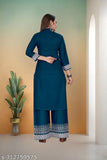 Rayon Women's Fancy Kurti Set with Printed Palazzos, three-quarter sleeves, India origin