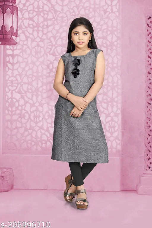 Cotton checked kurtis for kids, three-quarter sleeves, size range from 6-16 years, made in India