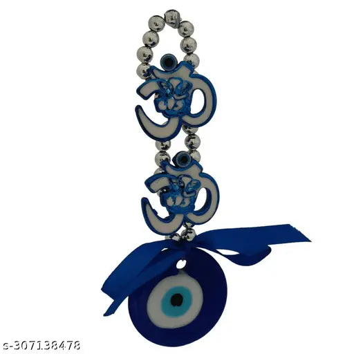 Glass PAYSTORE OM Ganesha Feng Shui Hanging Evil Eye (6cm x 12cm x 7cm), blue turkish evil eye Vastu home decor accessory for good luck, Indian craftsmanship