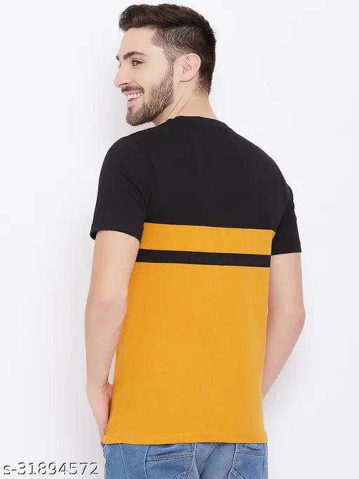 Yellow cotton blend men's round neck t-shirt by Austin Wood, printed design on short sleeves, size XXL