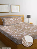 Brown cotton elastic fitted bedsheets with 2 pillow covers, double bed size, botanical print, superfine quality, LOPUNNY brand