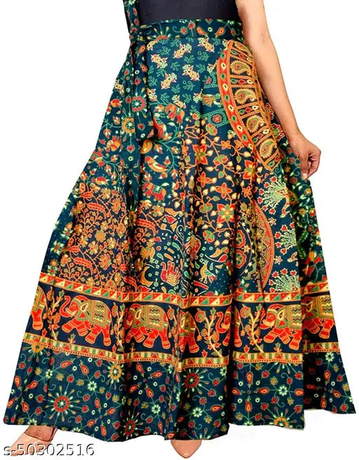 Majestic Women's printed cotton wrap-around skirt, free size, flaunts comfort and style, India origin