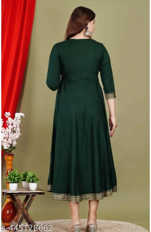 Rayon solid gown kurti, embroidered three-quarter sleeve women's fashion, Indian handcraft on mannequin