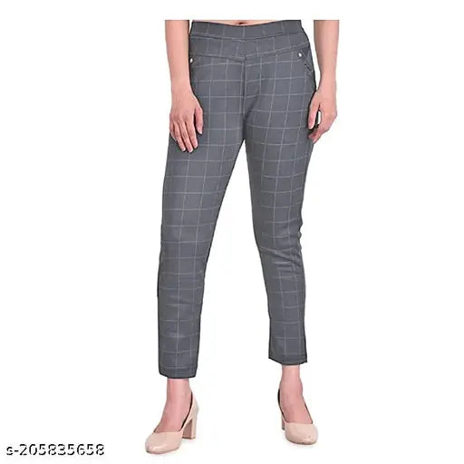 Stylish cotton blend check pants, 1 piece for women, fitted waist size 24-32 with length 30 inches, India origin