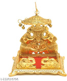 Metal Krishna Sihasan, pre-assembled home temple with antique finish, traditional styling (Height: 18 cm)