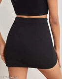 Mini black cut pencil skirt, solid polyester for women, Indian-made fashion accessory for beautiful waist sizes 26, 28, 30