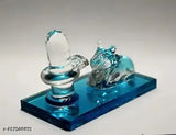 Multicolor crystal Shivling statue of Lord Shiva & Nandi, handcrafted glass showpiece for worship, decoration, or gift (3 inch L)