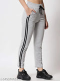 Women's activewear track pants, navy blue cotton with white stripes, elastic waistband, side pockets