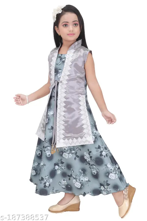 Cotton blend sleeveless printed net Grown dress, perfect for Indian festivals like Pongal, Dushehra, Diwali. Quality and size suitable for ages 2-11 years old. Made in India