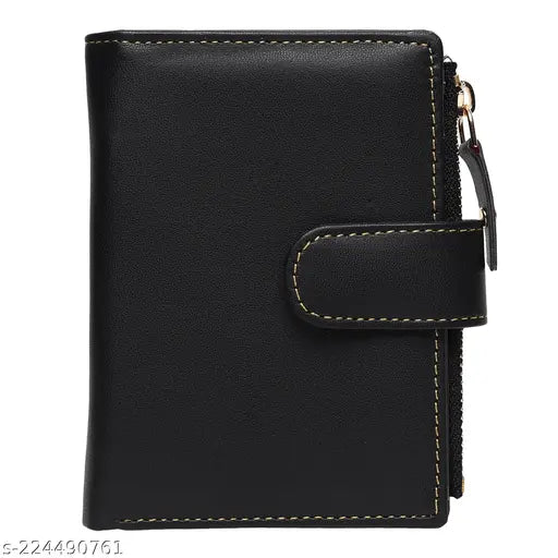 Black PU leather wallet with zip closure, multiple card slots, and coin purse. Gift wallet for women and girls. Credit card holder