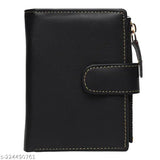Black PU leather wallet with zip closure, multiple card slots, and coin purse. Gift wallet for women and girls. Credit card holder