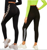 Printed cotton blend jeggings for women - pack of 2, stretchable and formal with stylish bottom, available in sizes 26, 28, 30, 32, 34 (waist 26-38in, hip 30-36in, length 39in), origin India