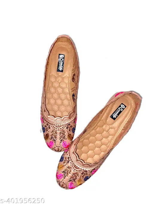 Pink textile multi belly Jutti for women & girls, printed pattern ballet flats with slip-on fastening, high-quality comfortable footwear