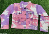 Purple tie dye jacket, cotton lining, girls coat, zip front closure