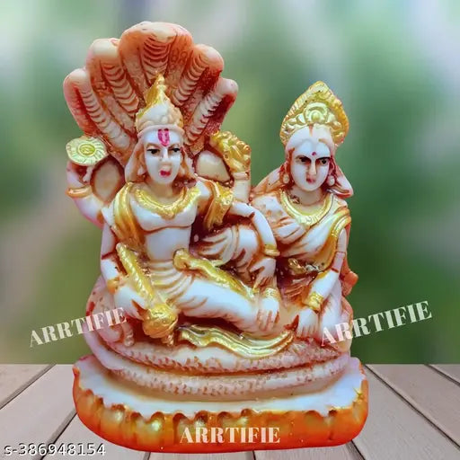 Resin Lord Narayan Vishnu Laxmi Ji Murti idol for pooja room home decor, 12cm x 12cm x 9cm, Indian god statue on display