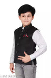 Black vest with white inner lining, black buttons, 3 chest pockets, Jawahar cut