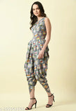 Digital owl print maxi dhoti jumpsuit, sleeveless crepe fabric - perfect for party wear by Samridhi Creations (India)