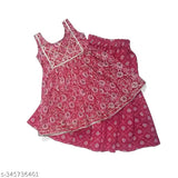 Red cotton kurti set with sharara for girls ages 3 to 10, featuring traditional Sanganeri block print design