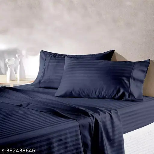 KFH Handloom Premium 210 Tc Plain Satin Stripes bedsheet for Double Bed King Size Cotton with 2 Pillow Covers for Home Hotels (Size 90 * 100 INCH)