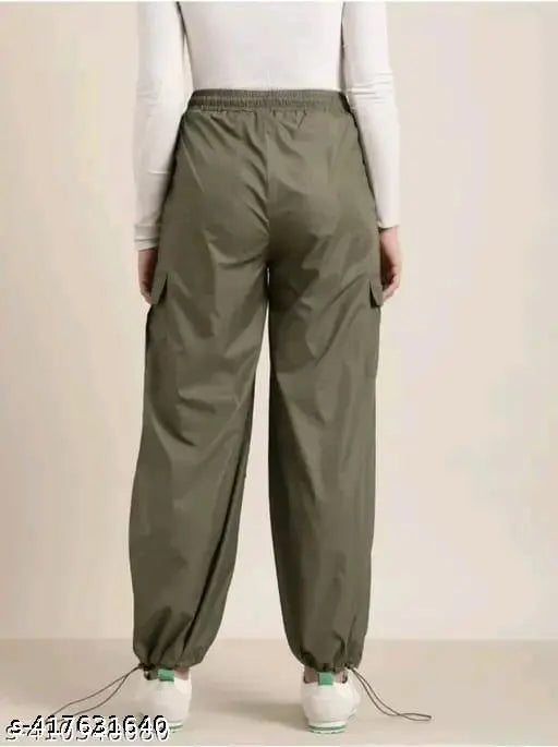Classy olive green joggers with four pockets, women's casual wear