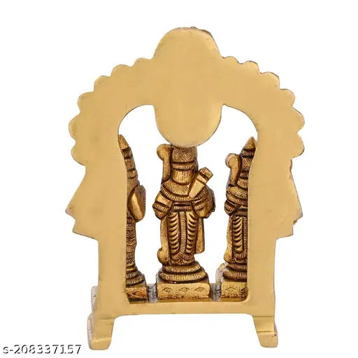 Brass Ram Darbar statue, exquisite depiction of Lord Ram, Sita, Laxman, Hanuman for home decor & office desk, spirituality boost. (Height-4 inch, 335gm)