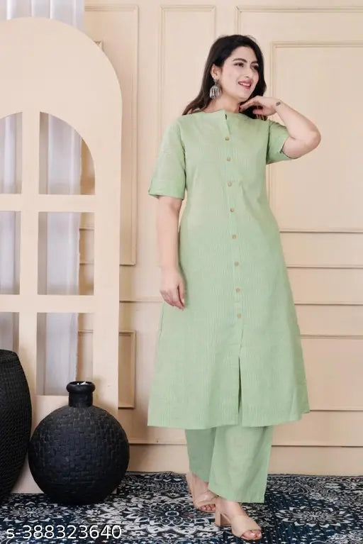 Ajay faishan women's cotton kurta and palazzo set, solid pattern for party wear, three-quarter sleeves, Indian origin