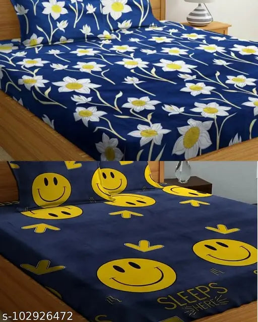 Comforter set with blue and yellow patterns, includes two king-size sheets and four pillow covers