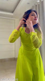 Georgette retro women's gown, solid net, three-quarter sleeves, Indian handcrafted fashion on hanger