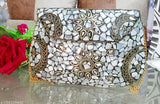 White mosaic metal purse, handcrafted, party clutch, slingbag