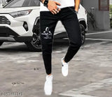 Black denim men's jeans with funky print, trendy design, size 28/30/32 from India