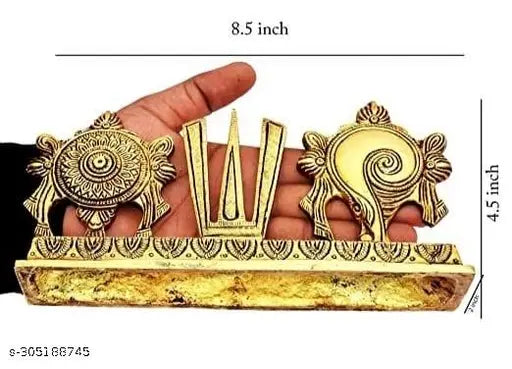 Handcrafted aluminum Vishnu statue, Shankh Chakra showpiece for temple pooja, Indian home decor, diwali festive gift. Dimensions: 22 cm L x 10 cm H x 8 cm B. Care instruction: Avoid using hard scrub to clean